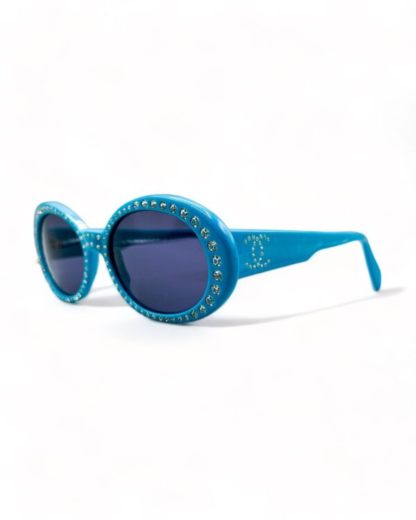 vintage chanel sunglasses karl lagerfeld nineties diamonds blue frame 052560