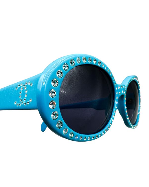 vintage chanel sunglasses karl lagerfeld nineties diamonds blue frame 052562