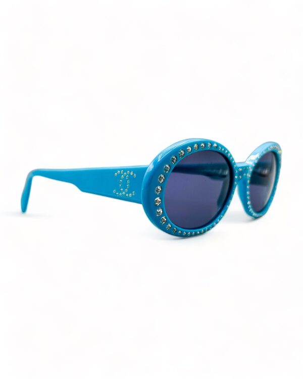 vintage chanel sunglasses karl lagerfeld nineties diamonds blue frame 052563