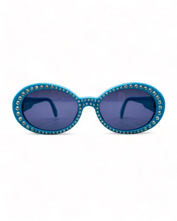vintage chanel sunglasses karl lagerfeld nineties diamonds blue frame 052564