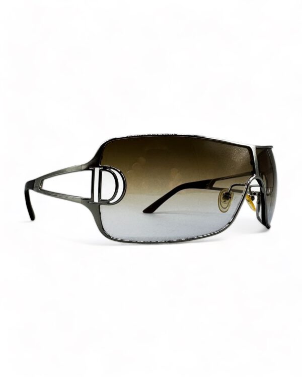 vintage christian dior sunglasses Y2K shield chrome frame brown gradient lenses john galliano diorissimo 23